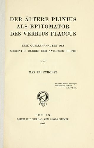 Cover for Der ältere Plinius als Epitomator des Verrius Flaccus