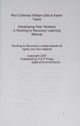 Cover for Developing peer workers