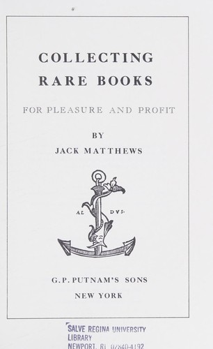 Cover for Collecting rare books for pleasure and profit