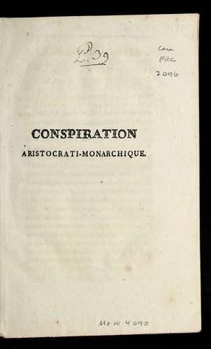 Cover for Conspiration aristocrati-monarchique