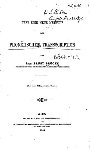 Cover for Über eine neue Methode der phonetischen Transcription