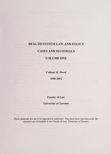 Cover for Health system law and policy