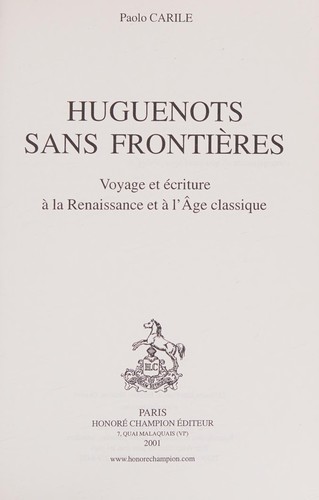 Cover for Huguenots sans frontieres