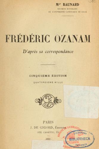 Cover for Frédéric Ozanam d'après sa correspondance