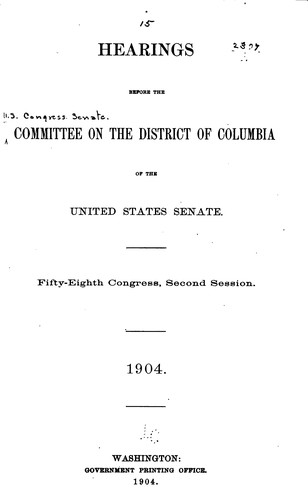 Cover for Hearings Before the Committee on the District of Columbia of the United ...