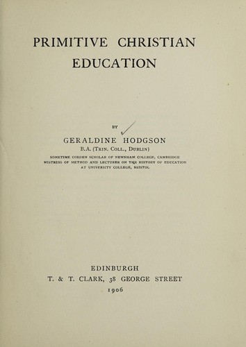 Cover for Primitive Christian education