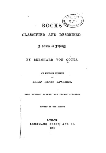 Cover for Rocks Classified and Described: A Treatise on Lithology