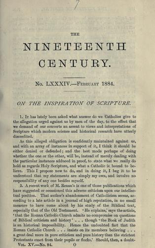 Cover for On the inspiration of Scripture.