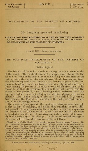 Cover for Development of the District of Columbia ...