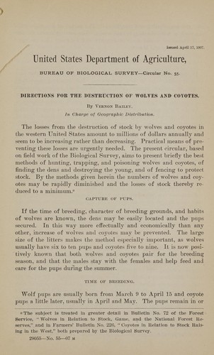 Cover for Directions for the destruction of wolves and coyotes