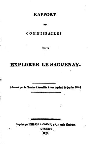 Cover for Rapport des Commissaires pour explorer le Saguenay.