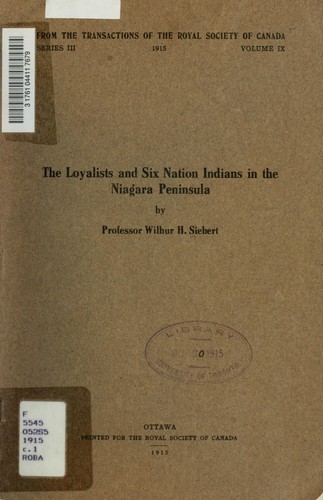 Cover for The Loyalists and Six Nation Indians in the Niagara Peninsula