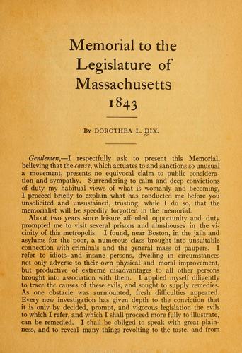 Cover for Memorial to the legislature of Massachusetts, 1843.
