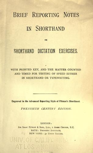 Cover for Brief reporting notes in shorthand