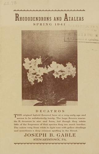 Cover for Rhododendrons and azaleas, spring 1941