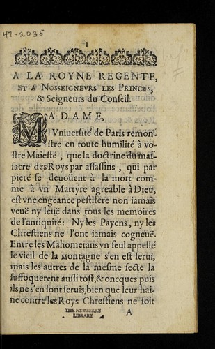 Cover for A la royne regente, et a nosseigneurs les princes, & seigneurs du Conseil