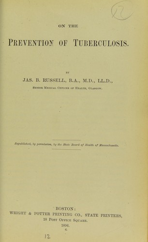Cover for On the prevention of tuberculosis