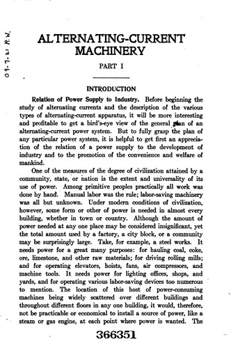 Cover for Alternating Current Machinery