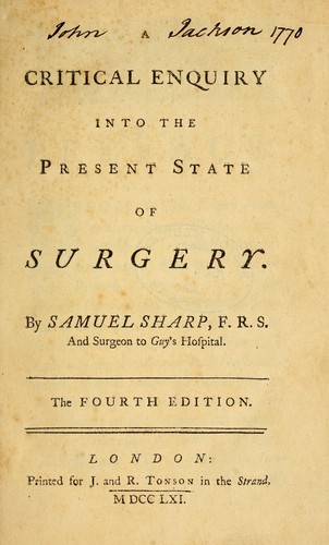 Cover for A critical enquiry into the present state of surgery