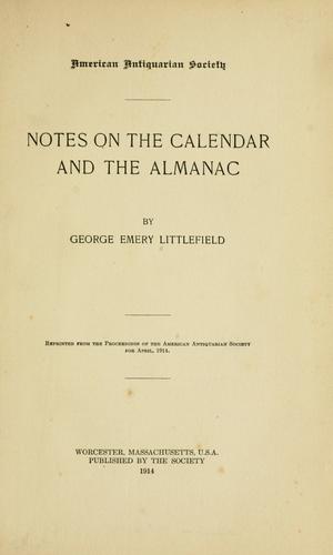 Cover for Notes on the calendar and the almanac