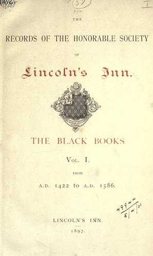 Cover for The Records of the Honorable Society of Lincoln's Inn.