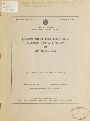 Cover for CONSUMPTION OF PORK, BACON, HAM, SAUSAGES, LIVER AND POULTRY IN CITY HOUSEHOLDS