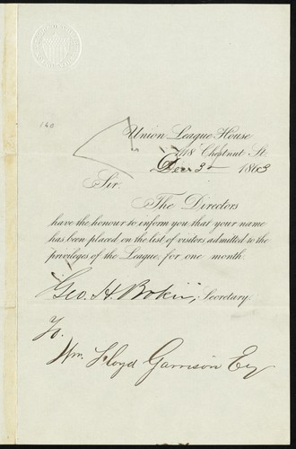 Cover for [Letter] To Wm Lloyd Garrison, Esq., Sir