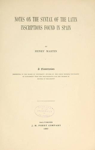 Cover for Notes on the syntax of the Latin inscriptions found in Spain.