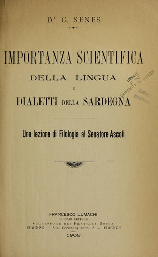 Cover for Importanza scientifica della lingua e dialetti della Sardegna