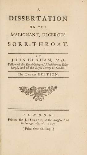 Cover for A dissertation on the malignant, ulcerous sore-throat