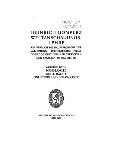 Cover for Weltanschauungslehre: Ein Versuch die Hauptprobleme der Allgemeinen theoretischen Philosophie ...