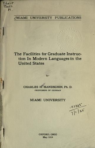 Cover for The facilities for graduate instruction in modern languages in the United States.