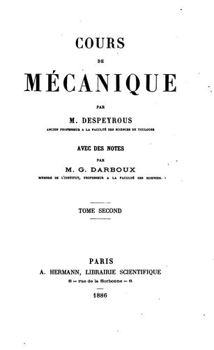 Cover for Cours de mécanique