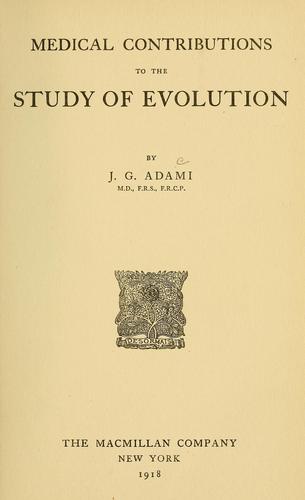 Cover for Medical contributions to the study of evolution