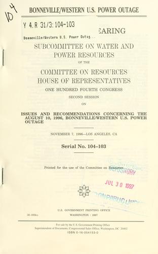 Cover for Bonneville/western U.S. power outrage