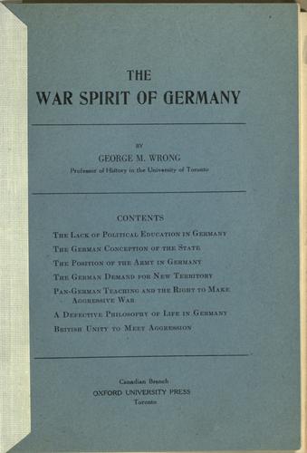 Cover for The war spirit of Germany.