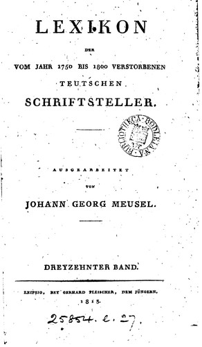 Cover for Lexikon der vom Jahr 1750 bis 1800 verstorbenen Teutschen Schriftsteller ...