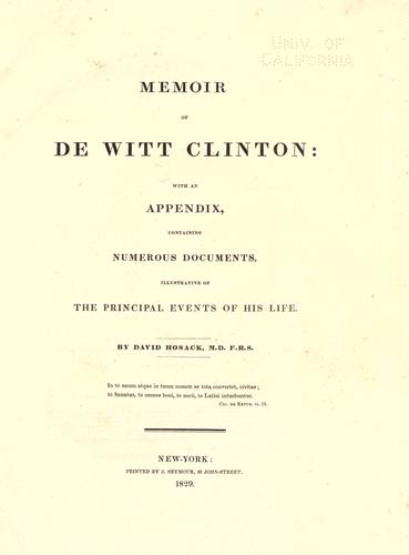 Cover for Memoir of De Witt Clinton