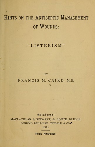 Cover for Hints on the antiseptic management of wounds