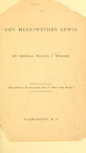 Cover for Sketch of Gov. Merriwether Lewis