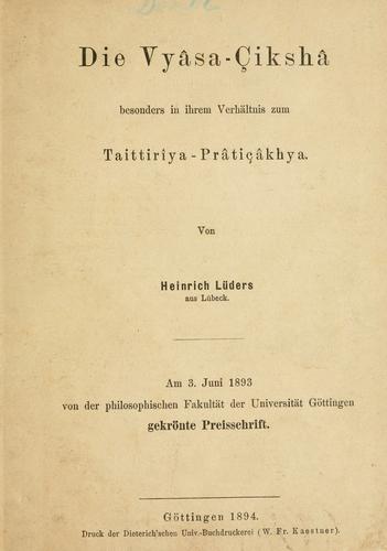 Cover for Vyasa-Çiksha besonders in ihrem Verhältnis zum Taittiriya-Praticakhya.