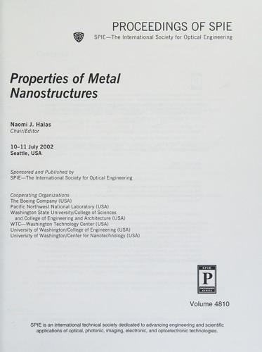 Cover for Properties of Metal Nanostructures