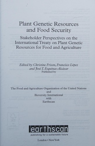 Cover for Plant genetic resources and food security
