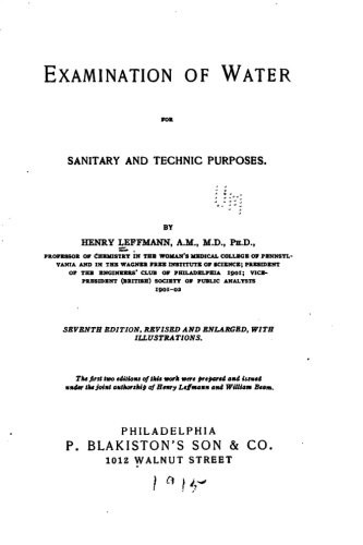 Cover for Examination of water for sanitary and technic purposes