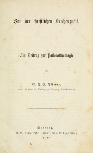 Cover for Von der christlichen Kirchenzucht