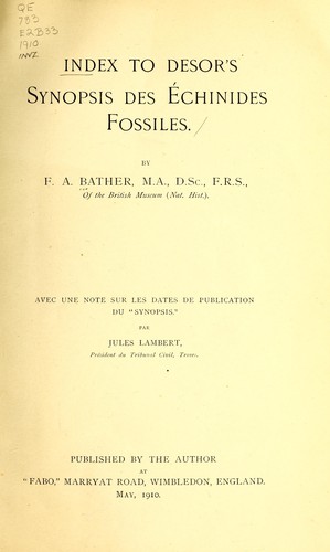 Cover for Index to Desor's Synopsis des éschinides fossiles