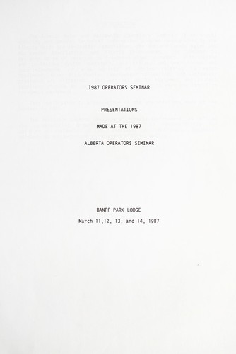 Cover for 1987 Operators Seminar