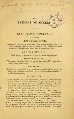 Cover for [An illustrated, enlarged, and English edition of Lamarck's Species of shells
