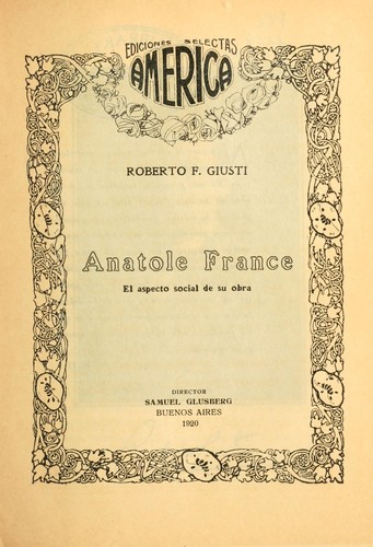 Cover for Anatole France, el aspecto social de su obra.