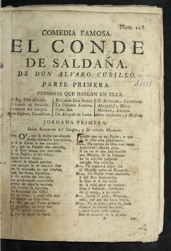 Cover for Comedia famosa, El Conde de Saldaña